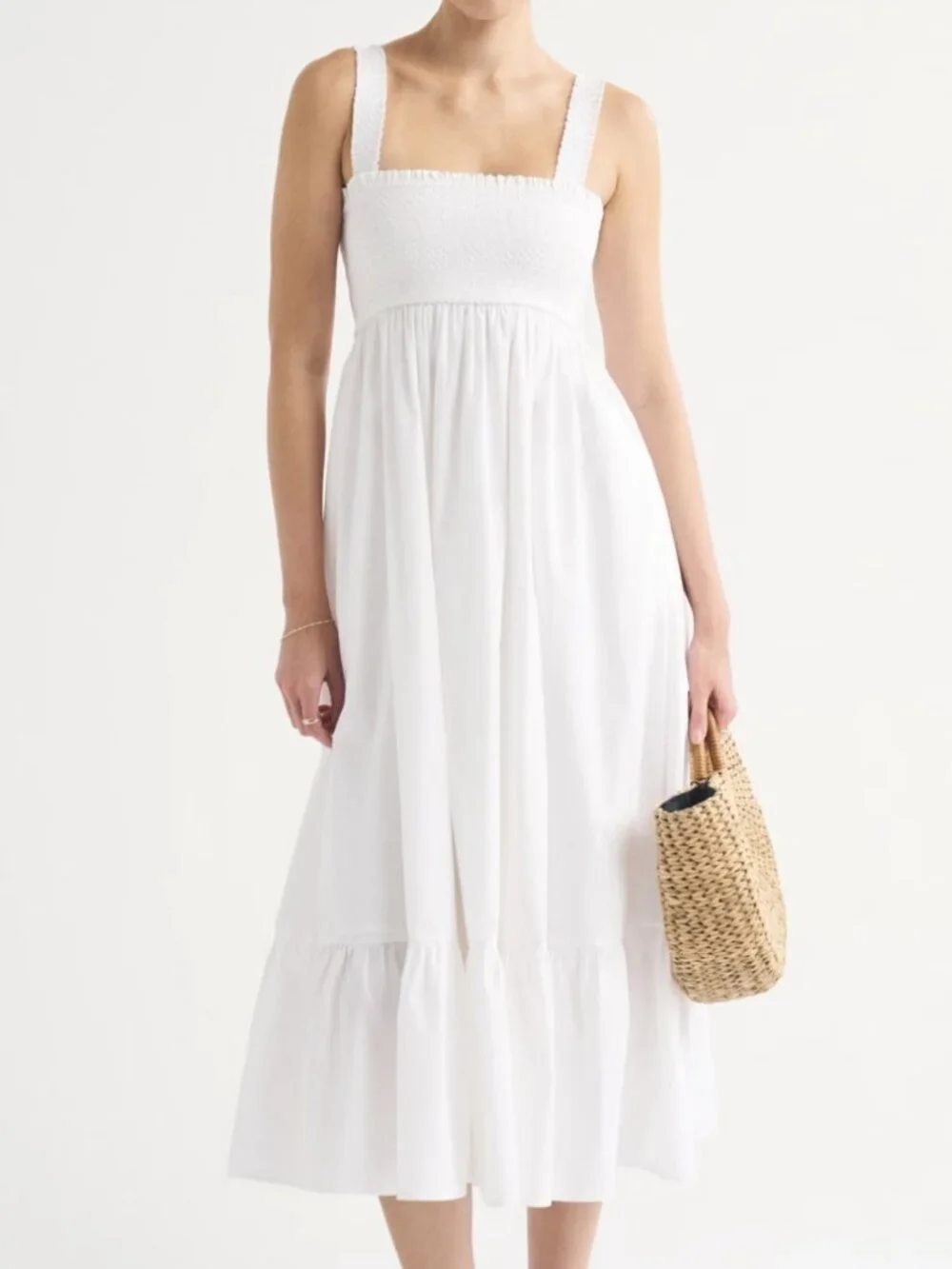 White Smocked Convertible Midi Dress - Abercrombie - Size S